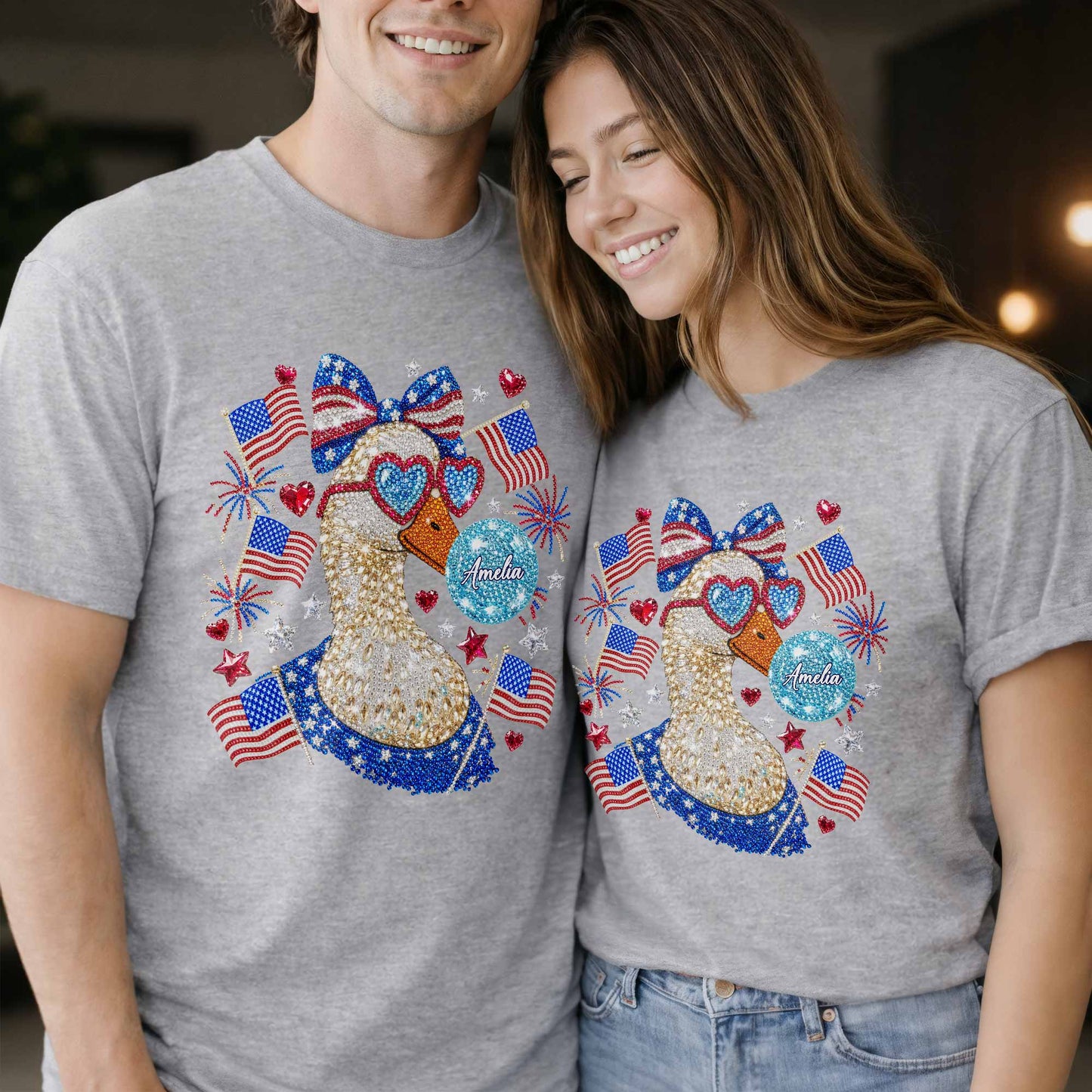 American Pride Duck Sunglasses Bow and American Flags Patriotic Design - Personalized Custom Unisex T-shirt, Hoodie - INDE267_WBAS