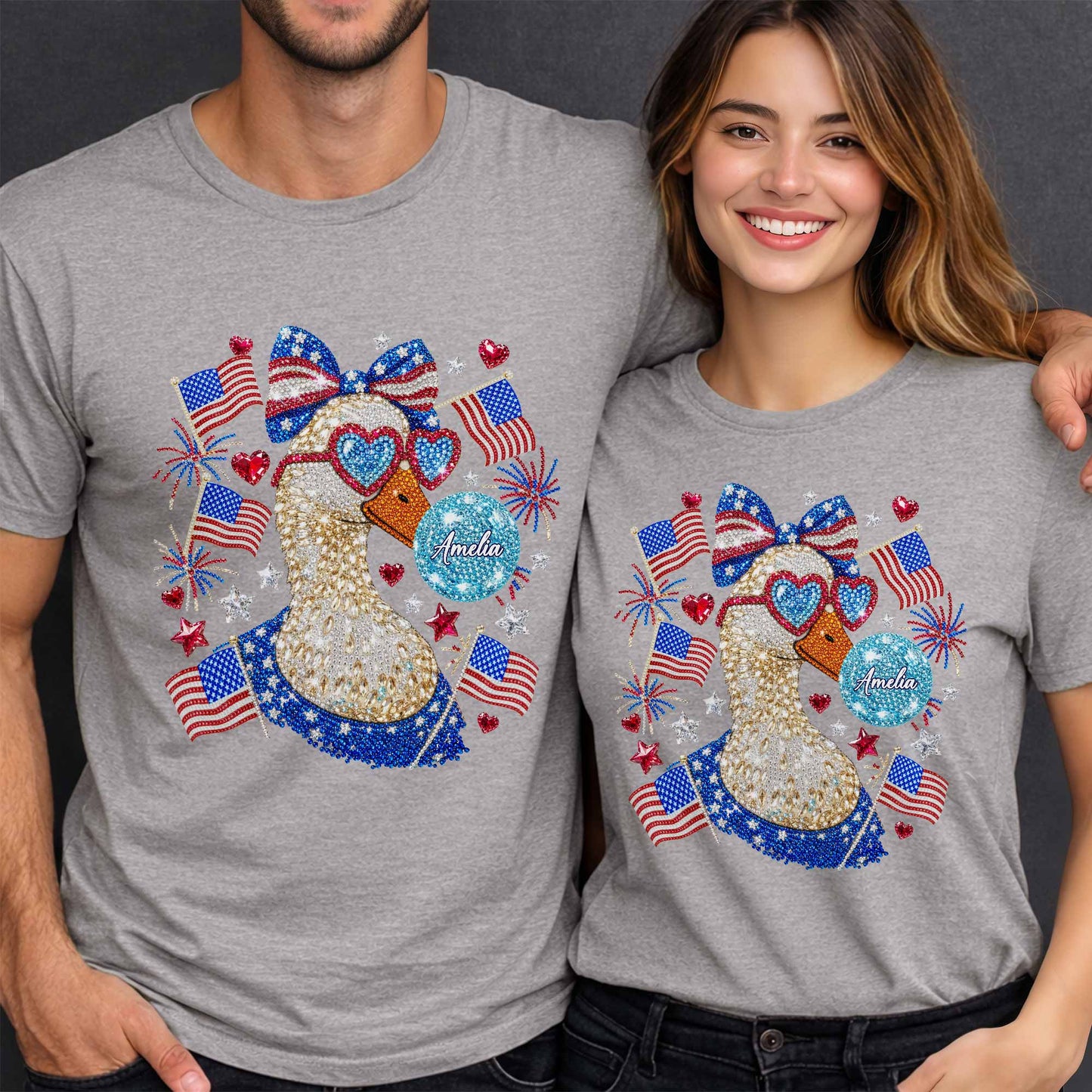 American Pride Duck Sunglasses Bow and American Flags Patriotic Design - Personalized Custom Unisex T-shirt, Hoodie - INDE267_WBAS