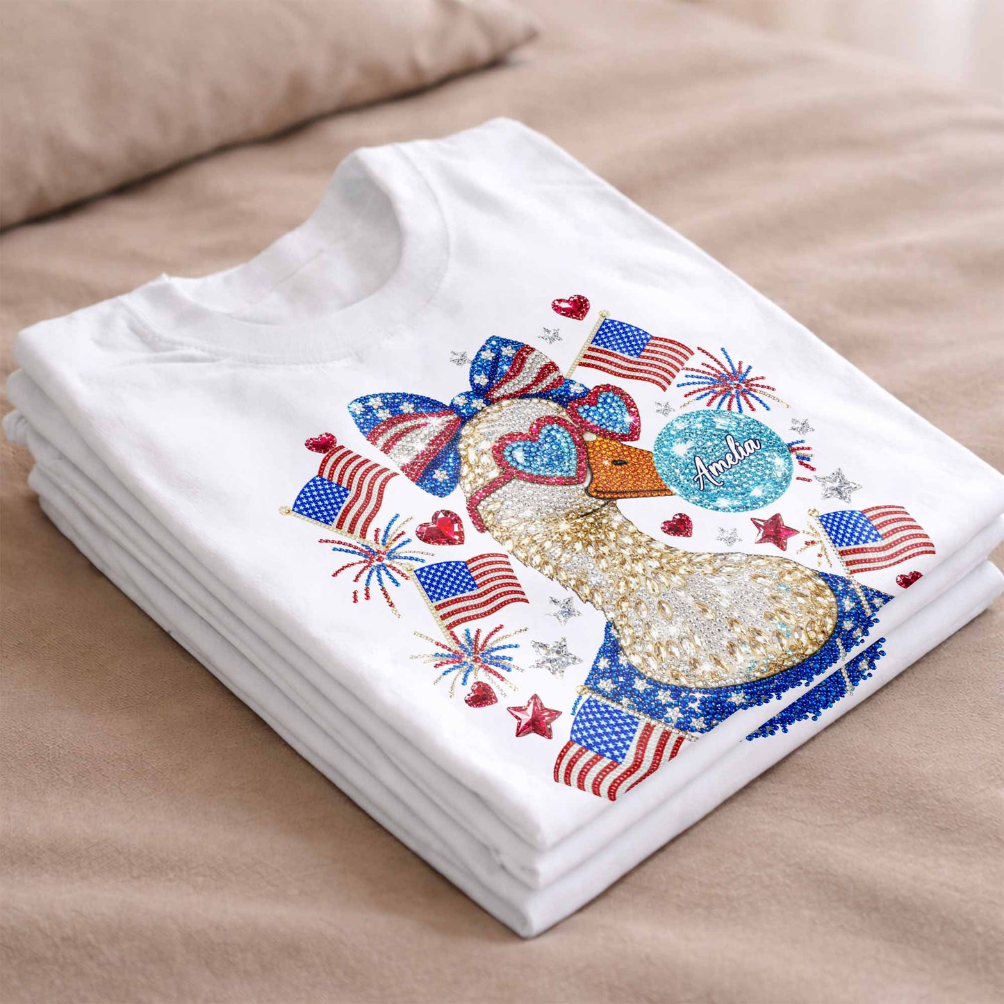 American Pride Duck Sunglasses Bow and American Flags Patriotic Design - Personalized Custom Unisex T-shirt, Hoodie - INDE267_WBAS
