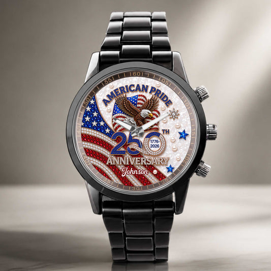 American Pride Anniversary With Eagle And Flag Design - Personalized Custom Men's Watch - INDE270_CUMWA