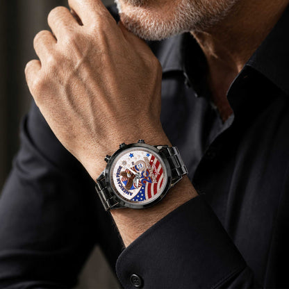 American Pride Anniversary With Eagle And Flag Design - Personalized Custom Men's Watch - INDE270_CUMWA