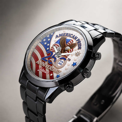 American Pride Anniversary With Eagle And Flag Design - Personalized Custom Men's Watch - INDE270_CUMWA