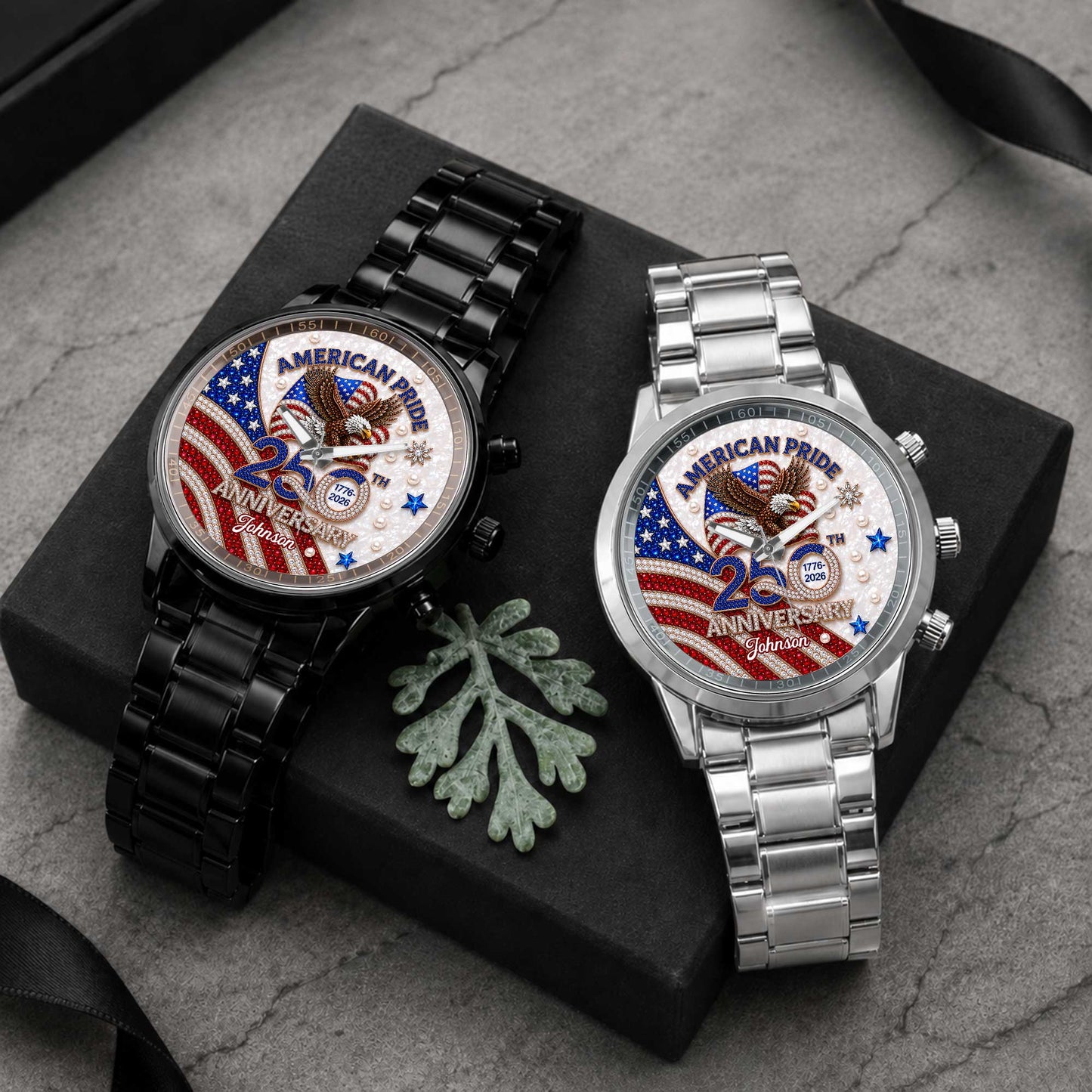 American Pride Anniversary With Eagle And Flag Design - Personalized Custom Men's Watch - INDE270_CUMWA