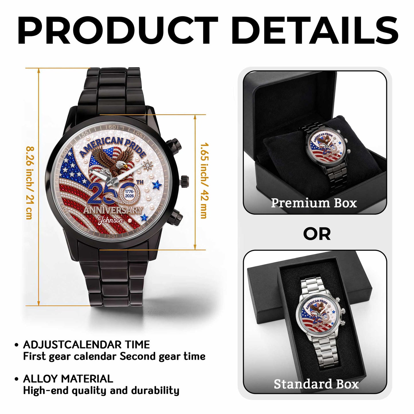 American Pride Anniversary With Eagle And Flag Design - Personalized Custom Men's Watch - INDE270_CUMWA