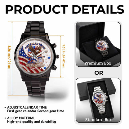 American Pride Anniversary With Eagle And Flag Design - Personalized Custom Men's Watch - INDE270_CUMWA