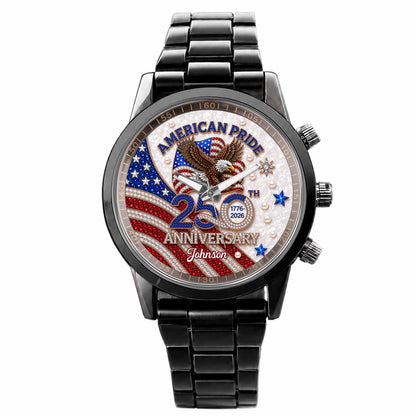 American Pride Anniversary With Eagle And Flag Design - Personalized Custom Men's Watch - INDE270_CUMWA
