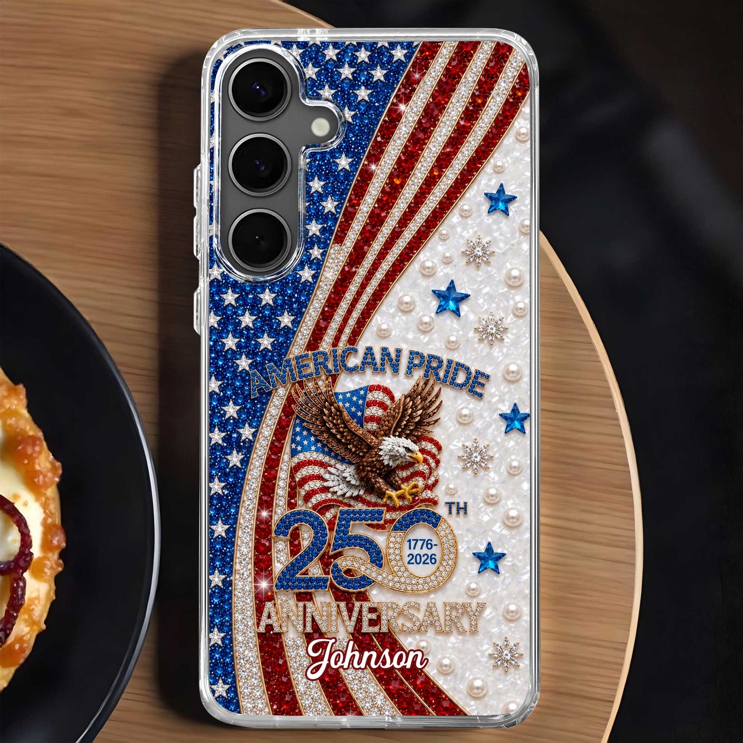 American Pride Anniversary Bald Eagle And Flag Jewelry Design - Personalized Clear Phone Case - INDE270_PHC