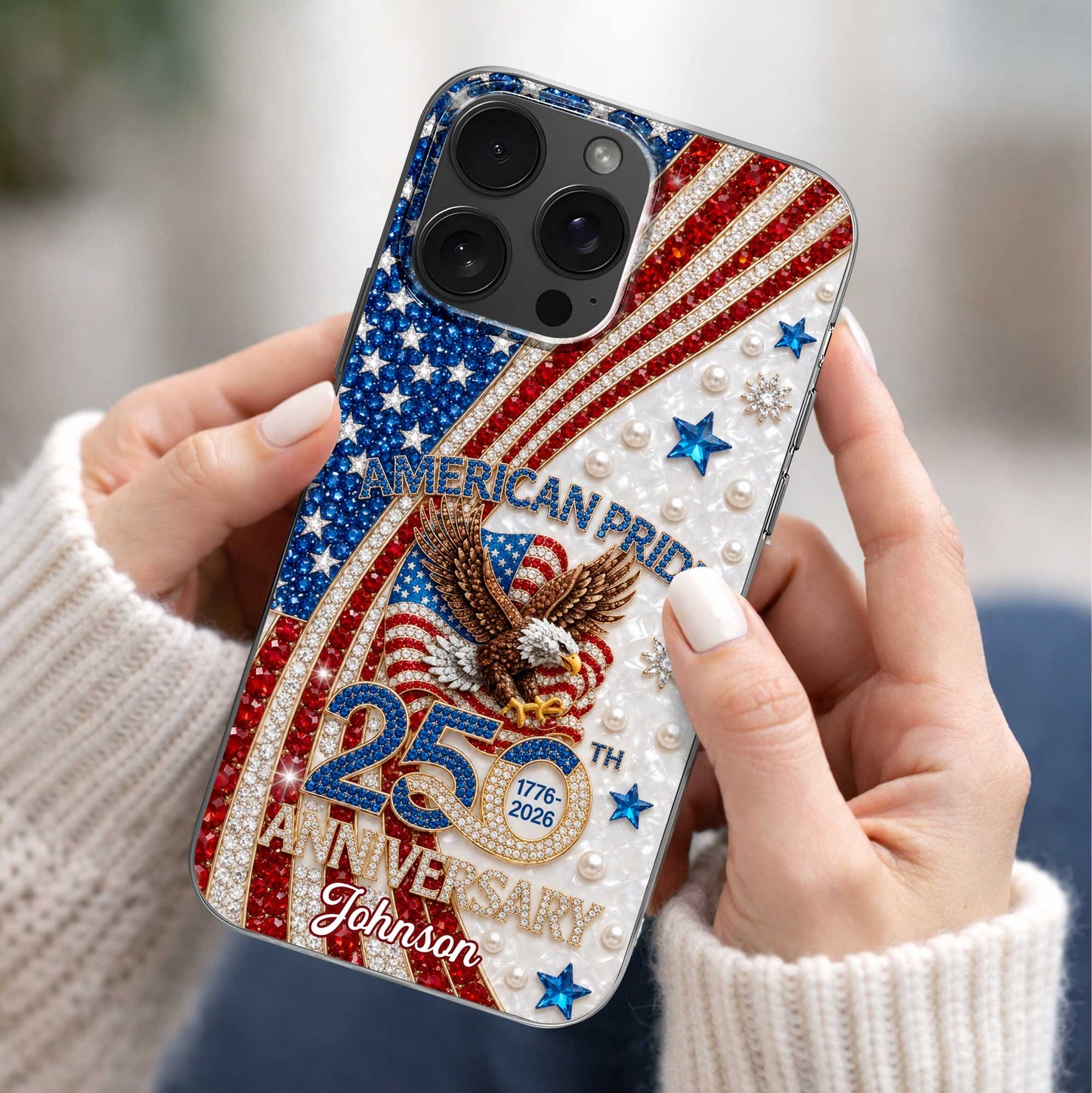 American Pride Anniversary Bald Eagle And Flag Jewelry Design - Personalized Clear Phone Case - INDE270_PHC