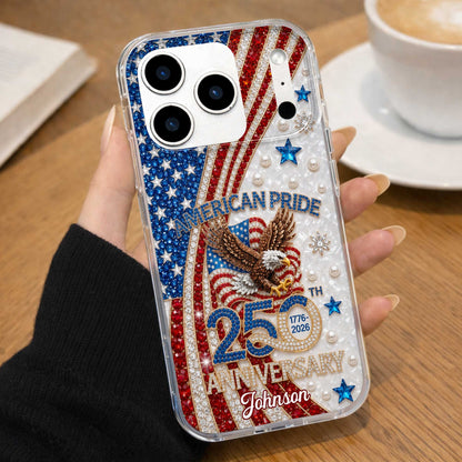 American Pride Anniversary Bald Eagle And Flag Jewelry Design - Personalized Clear Phone Case - INDE270_PHC