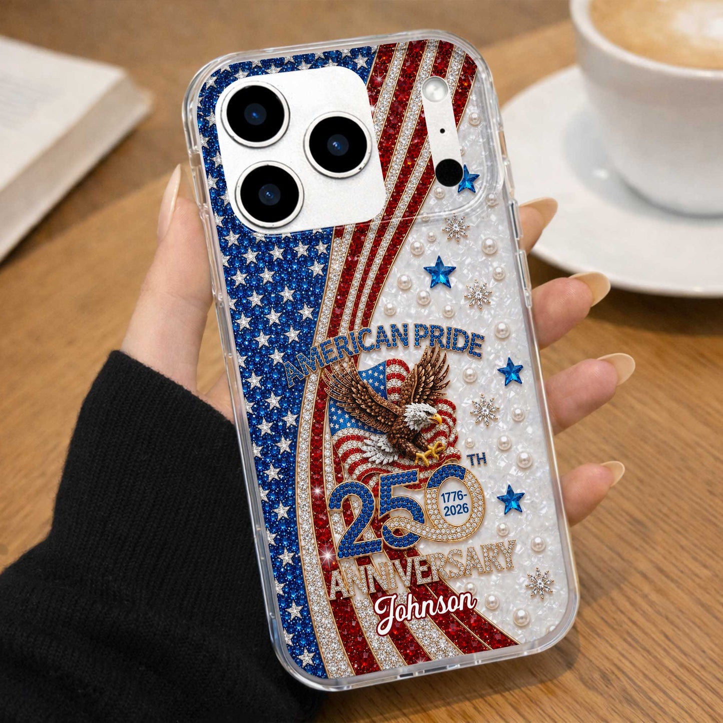 American Pride Anniversary Bald Eagle And Flag Jewelry Design - Personalized Clear Phone Case - INDE270_PHC