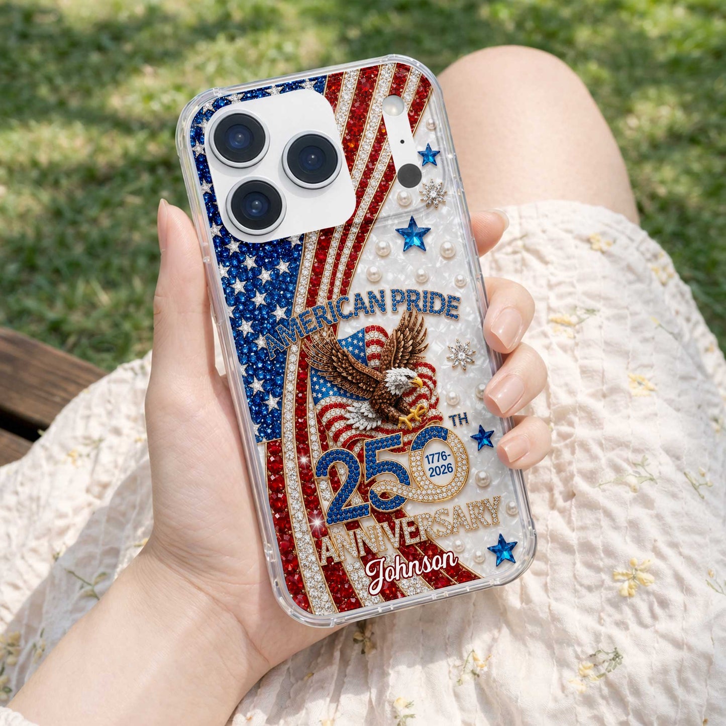 American Pride Anniversary Bald Eagle And Flag Jewelry Design - Personalized Clear Phone Case - INDE270_PHC