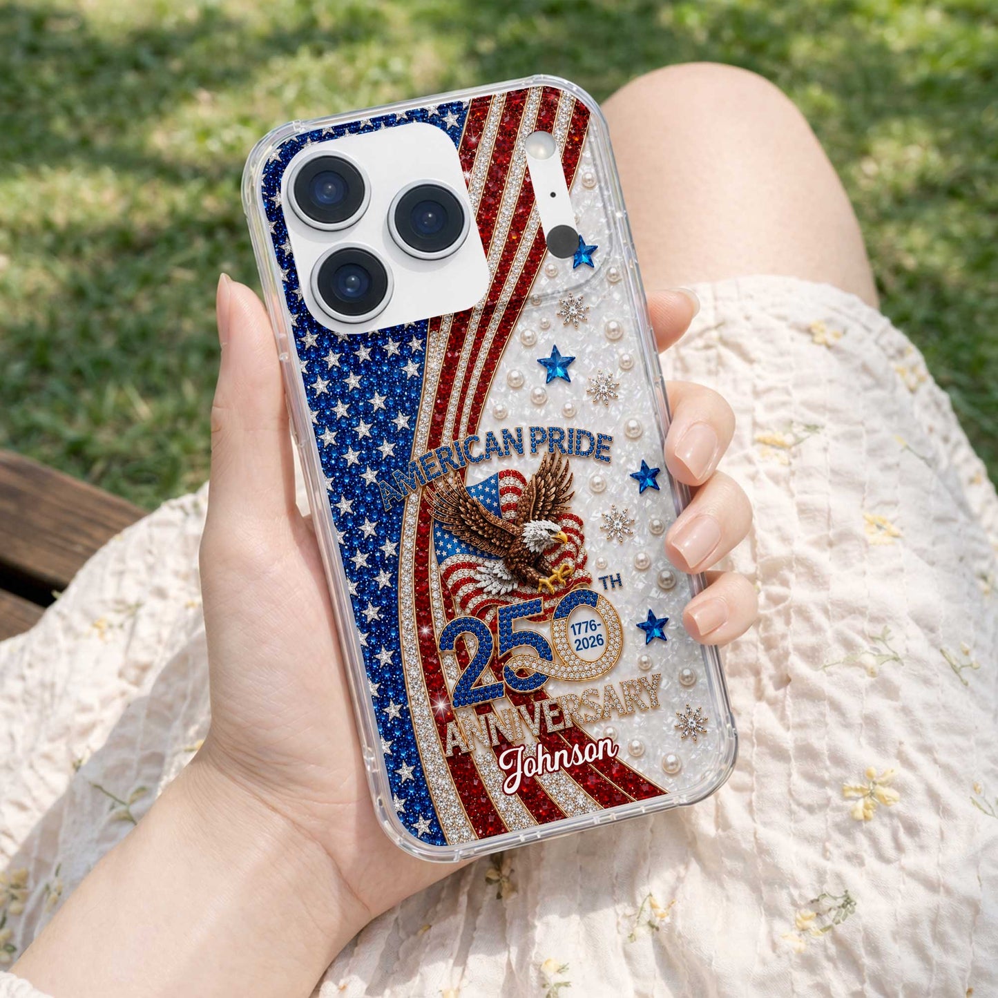 American Pride Anniversary Bald Eagle And Flag Jewelry Design - Personalized Clear Phone Case - INDE270_PHC