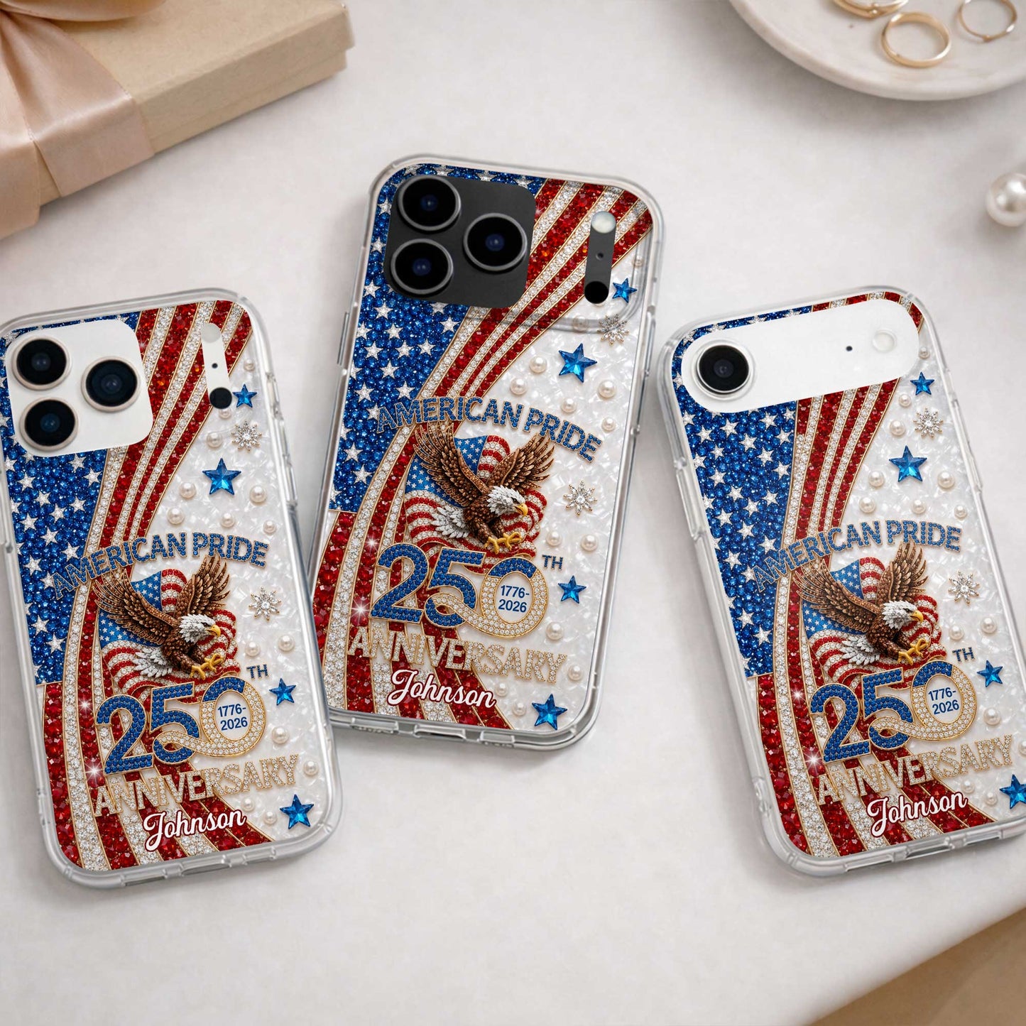 American Pride Anniversary Bald Eagle And Flag Jewelry Design - Personalized Clear Phone Case - INDE270_PHC