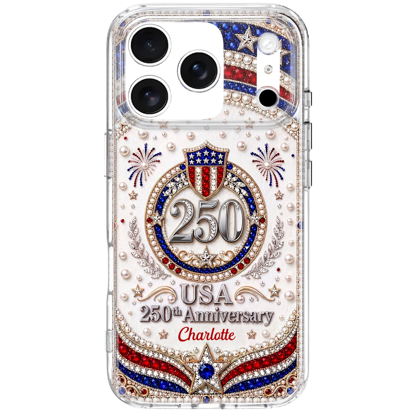 USA Anniversary Stars And 3D Rhinestone Pearls - Personalized Clear Phone Case - INDE288_PHC