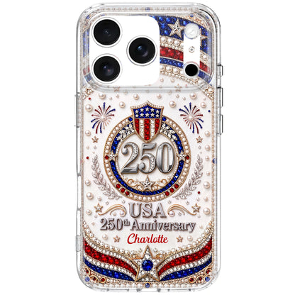 USA Anniversary Stars And 3D Rhinestone Pearls - Personalized Clear Phone Case - INDE288_PHC