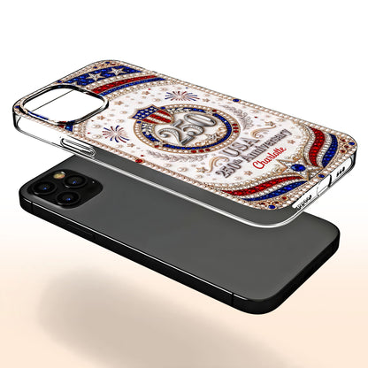 USA Anniversary Stars And 3D Rhinestone Pearls - Personalized Clear Phone Case - INDE288_PHC