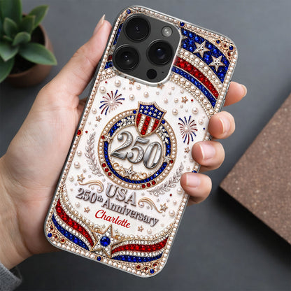 USA Anniversary Stars And 3D Rhinestone Pearls - Personalized Clear Phone Case - INDE288_PHC