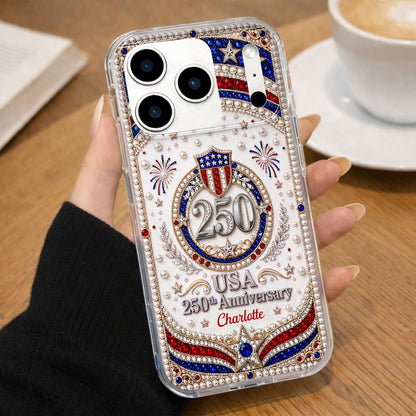 USA Anniversary Stars And 3D Rhinestone Pearls - Personalized Clear Phone Case - INDE288_PHC
