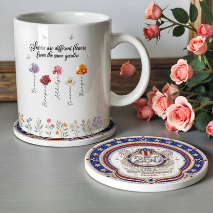 USA 250th Anniversary Patriotic Stars And 3D Rhinestone Shield - Personalized Custom Ceramic Coaster - INDE288_ROCO
