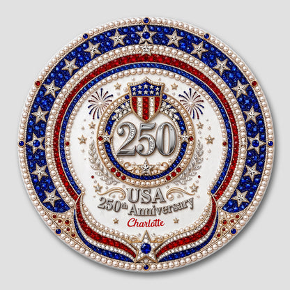 USA 250th Anniversary Patriotic Stars And 3D Rhinestone Shield - Personalized Custom Ceramic Coaster - INDE288_ROCO