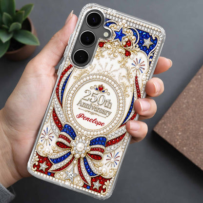 USA 250th Anniversary With 3D Rhinestone Bow And Stars - Personalized Clear Phone Case - INDE289_PHC