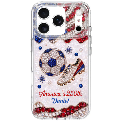 America's 250th Anniversary Soccer Ball and Cleat With USA Flag - Personalized Clear Phone Case - INDE301_PHC
