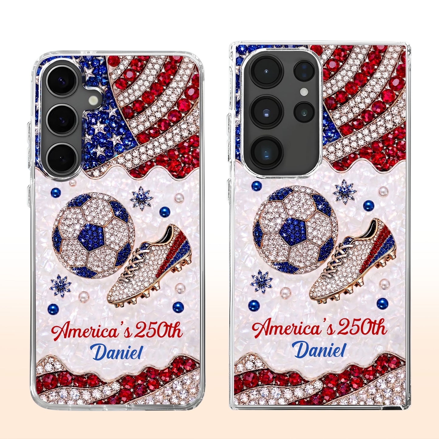 America's 250th Anniversary Soccer Ball and Cleat With USA Flag - Personalized Clear Phone Case - INDE301_PHC