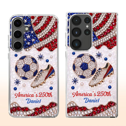 America's 250th Anniversary Soccer Ball and Cleat With USA Flag - Personalized Clear Phone Case - INDE301_PHC