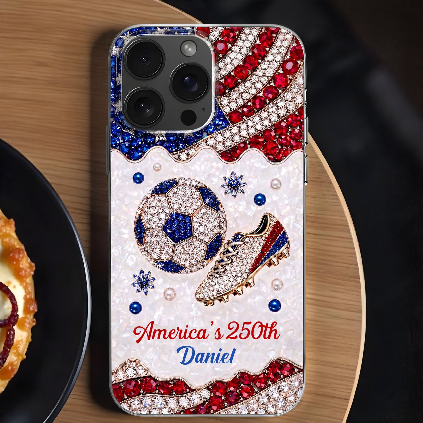 America's 250th Anniversary Soccer Ball and Cleat With USA Flag - Personalized Clear Phone Case - INDE301_PHC