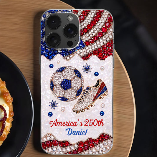 America's 250th Anniversary Soccer Ball and Cleat With USA Flag - Personalized Clear Phone Case - INDE301_PHC