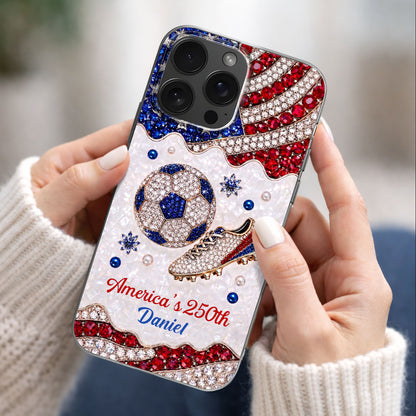 America's 250th Anniversary Soccer Ball and Cleat With USA Flag - Personalized Clear Phone Case - INDE301_PHC