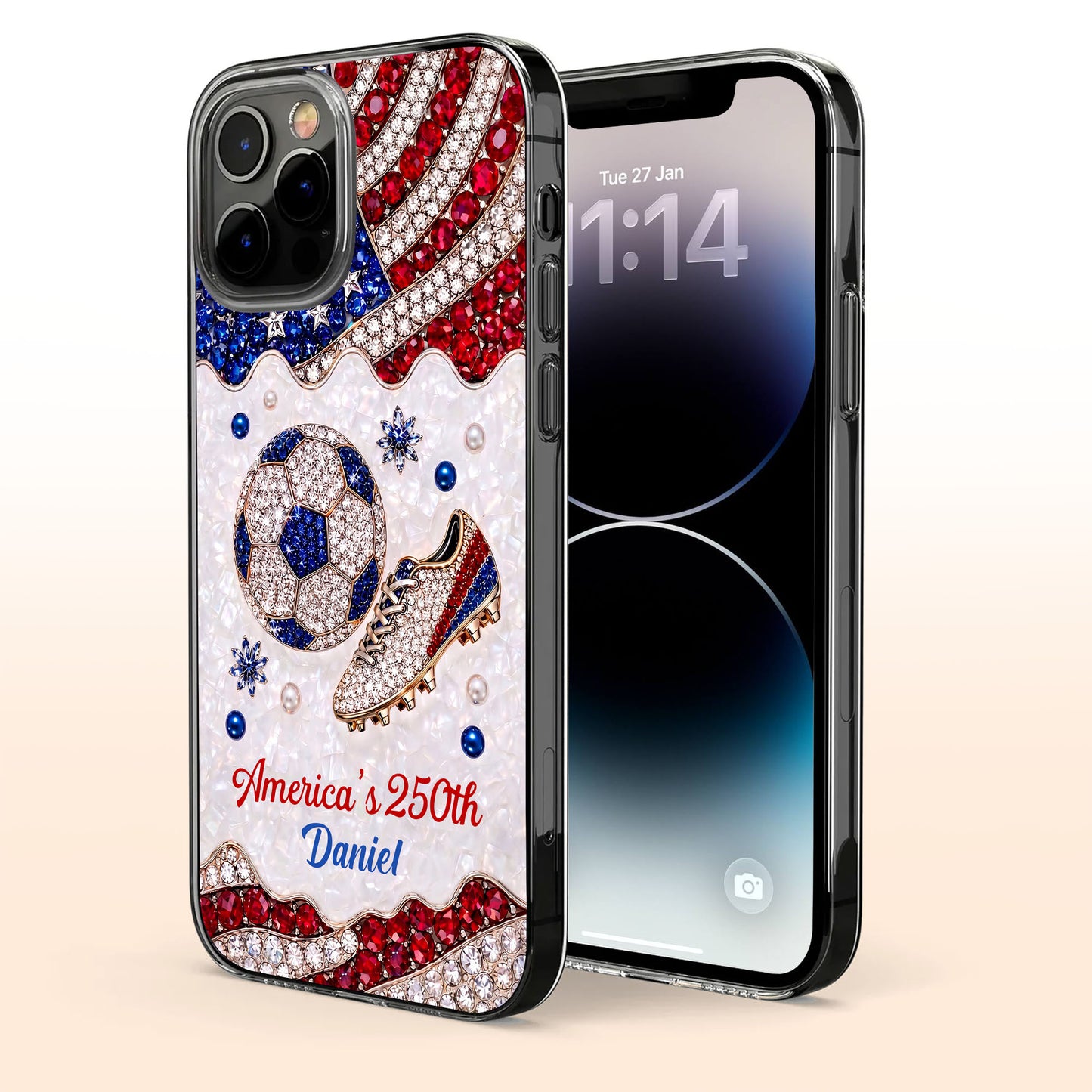 America's 250th Anniversary Soccer Ball and Cleat With USA Flag - Personalized Clear Phone Case - INDE301_PHC