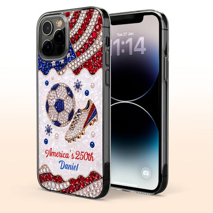 America's 250th Anniversary Soccer Ball and Cleat With USA Flag - Personalized Clear Phone Case - INDE301_PHC