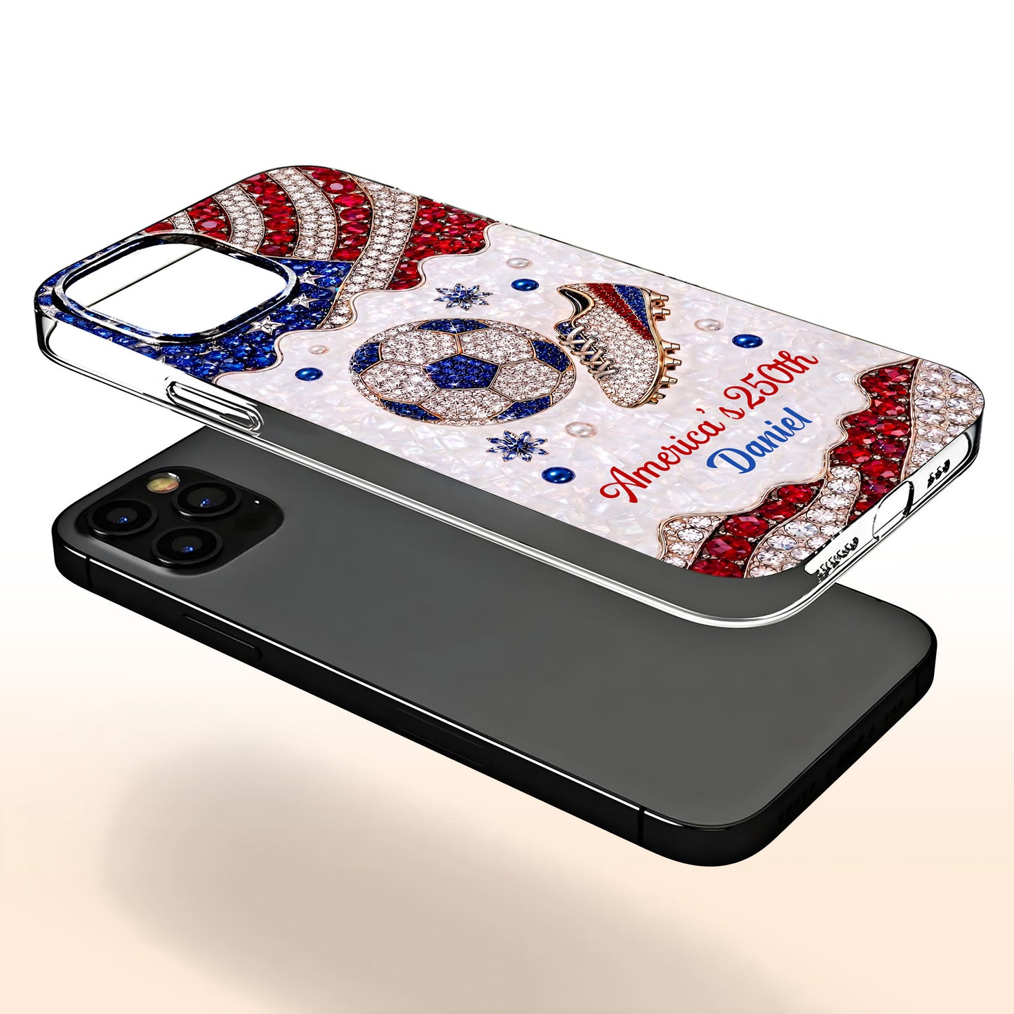 America's 250th Anniversary Soccer Ball and Cleat With USA Flag - Personalized Clear Phone Case - INDE301_PHC