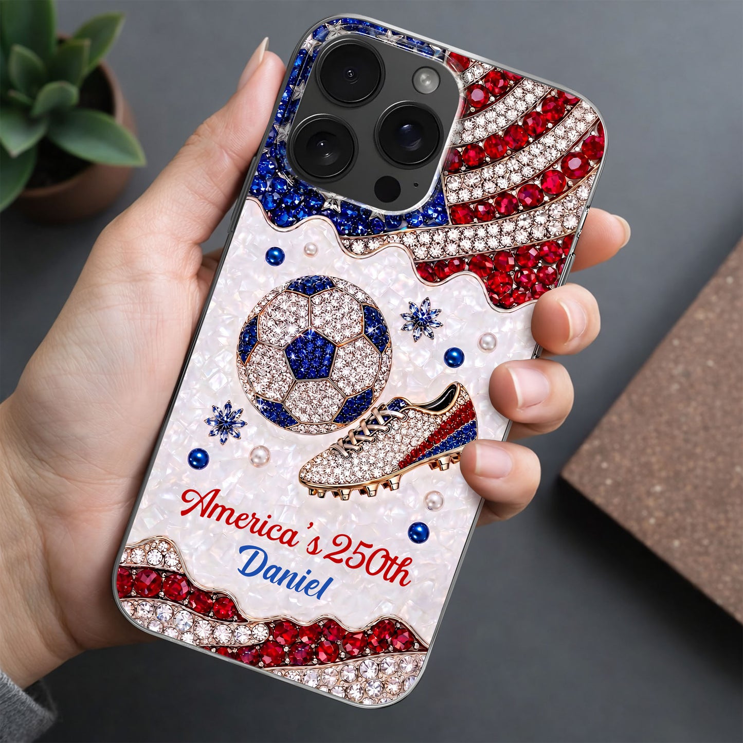 America's 250th Anniversary Soccer Ball and Cleat With USA Flag - Personalized Clear Phone Case - INDE301_PHC