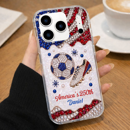 America's 250th Anniversary Soccer Ball and Cleat With USA Flag - Personalized Clear Phone Case - INDE301_PHC