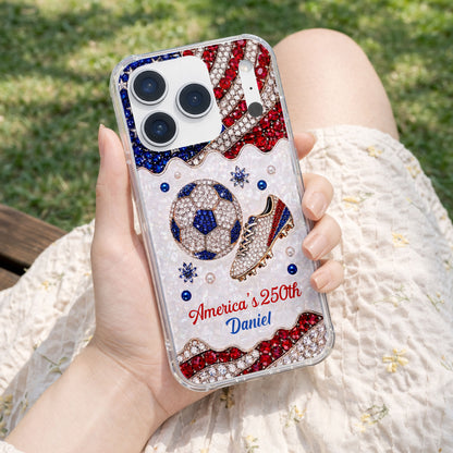 America's 250th Anniversary Soccer Ball and Cleat With USA Flag - Personalized Clear Phone Case - INDE301_PHC