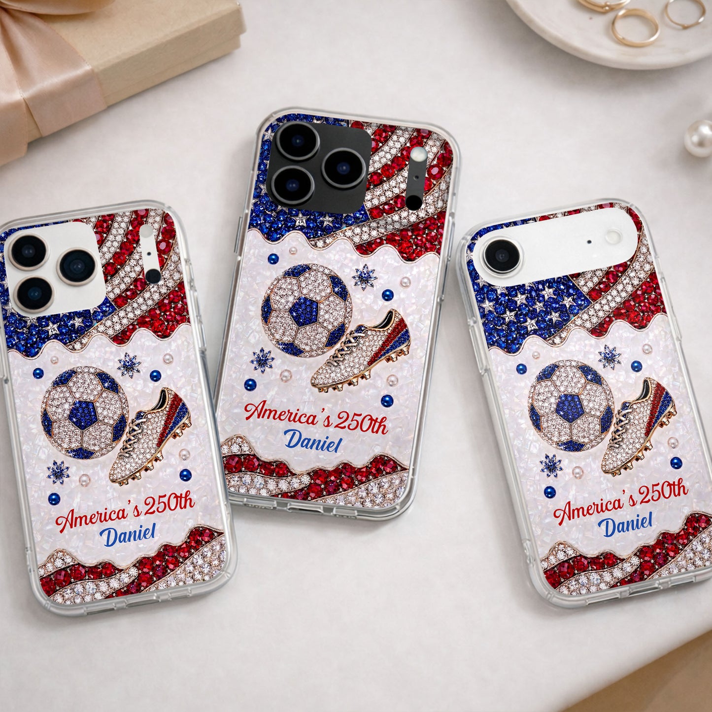 America's 250th Anniversary Soccer Ball and Cleat With USA Flag - Personalized Clear Phone Case - INDE301_PHC