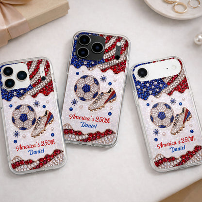 America's 250th Anniversary Soccer Ball and Cleat With USA Flag - Personalized Clear Phone Case - INDE301_PHC