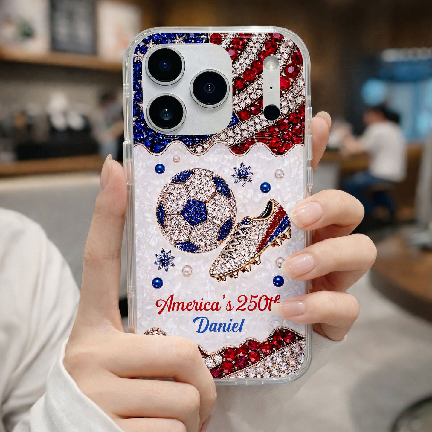 America's 250th Anniversary Soccer Ball and Cleat With USA Flag - Personalized Clear Phone Case - INDE301_PHC