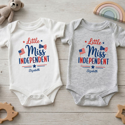 Little Miss Independent Personalized Patriotic American Flag Stars - Personalized Custom Baby Onesie - INDE311_ONES
