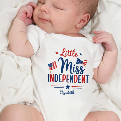Little Miss Independent Personalized Patriotic American Flag Stars - Personalized Custom Baby Onesie - INDE311_ONES