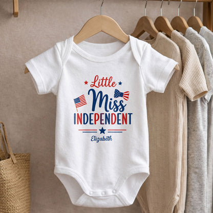 Little Miss Independent Personalized Patriotic American Flag Stars - Personalized Custom Baby Onesie - INDE311_ONES