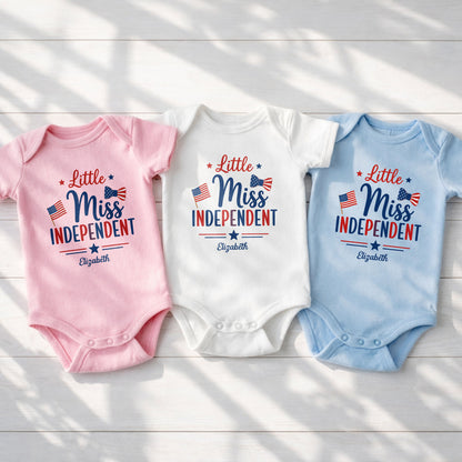 Little Miss Independent Personalized Patriotic American Flag Stars - Personalized Custom Baby Onesie - INDE311_ONES