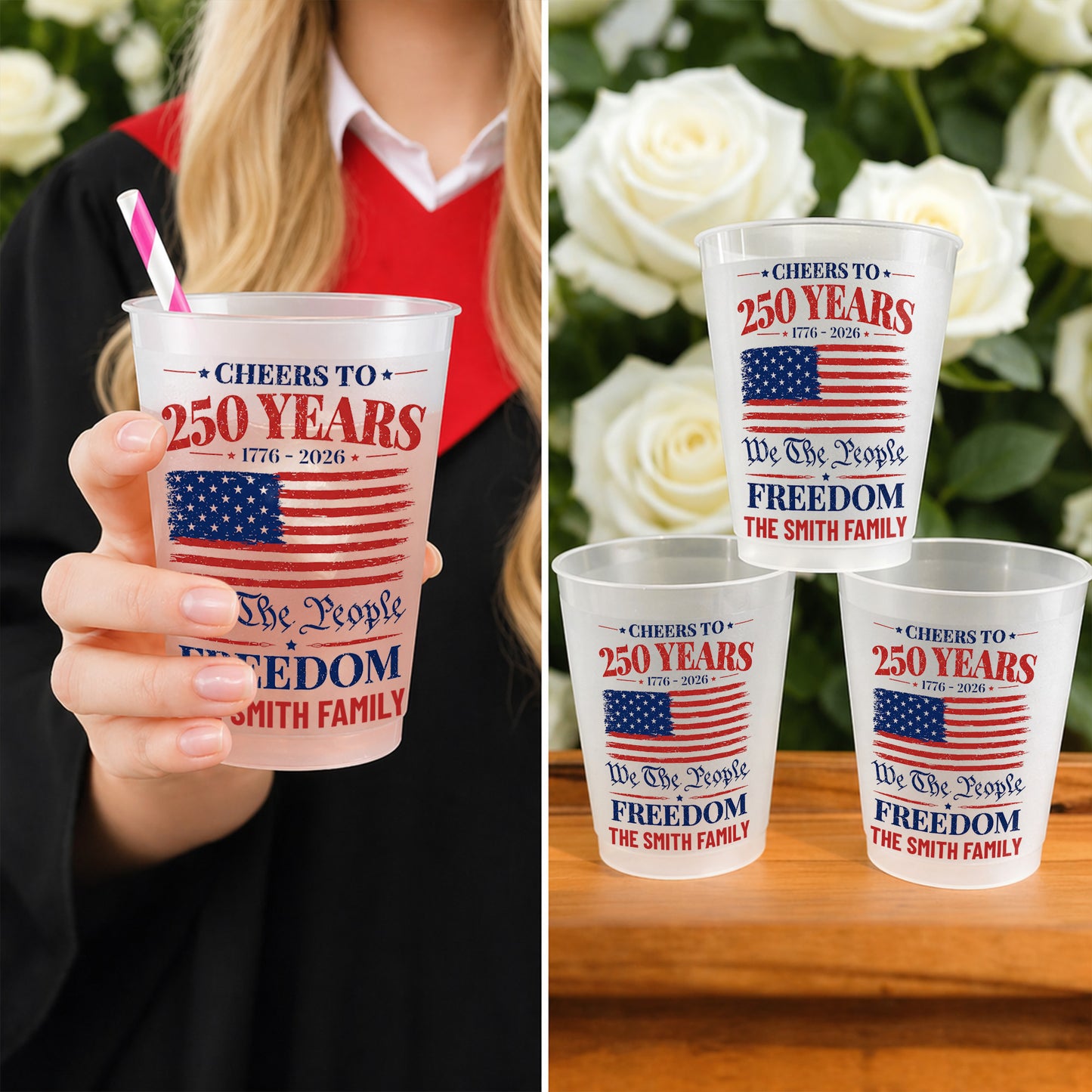 Cheers To 250 Years We The People Freedom American Flag - Personalized Frosted Cups - INDE325_FCUP
