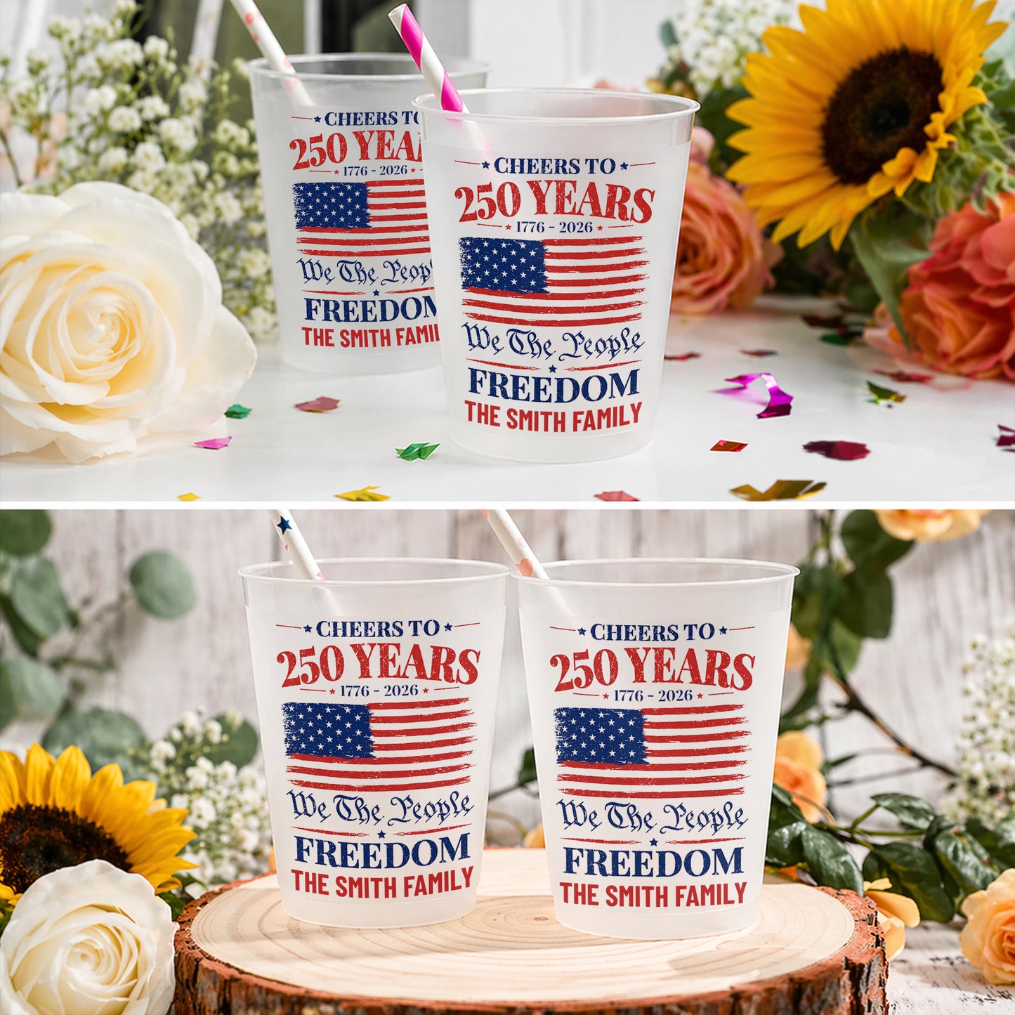Cheers To 250 Years We The People Freedom American Flag - Personalized Frosted Cups - INDE325_FCUP