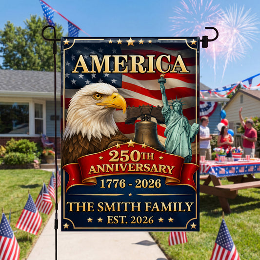 America Anniversary Custom Family Name Eagle Flag - Personalized Flag - INDE330_GAF