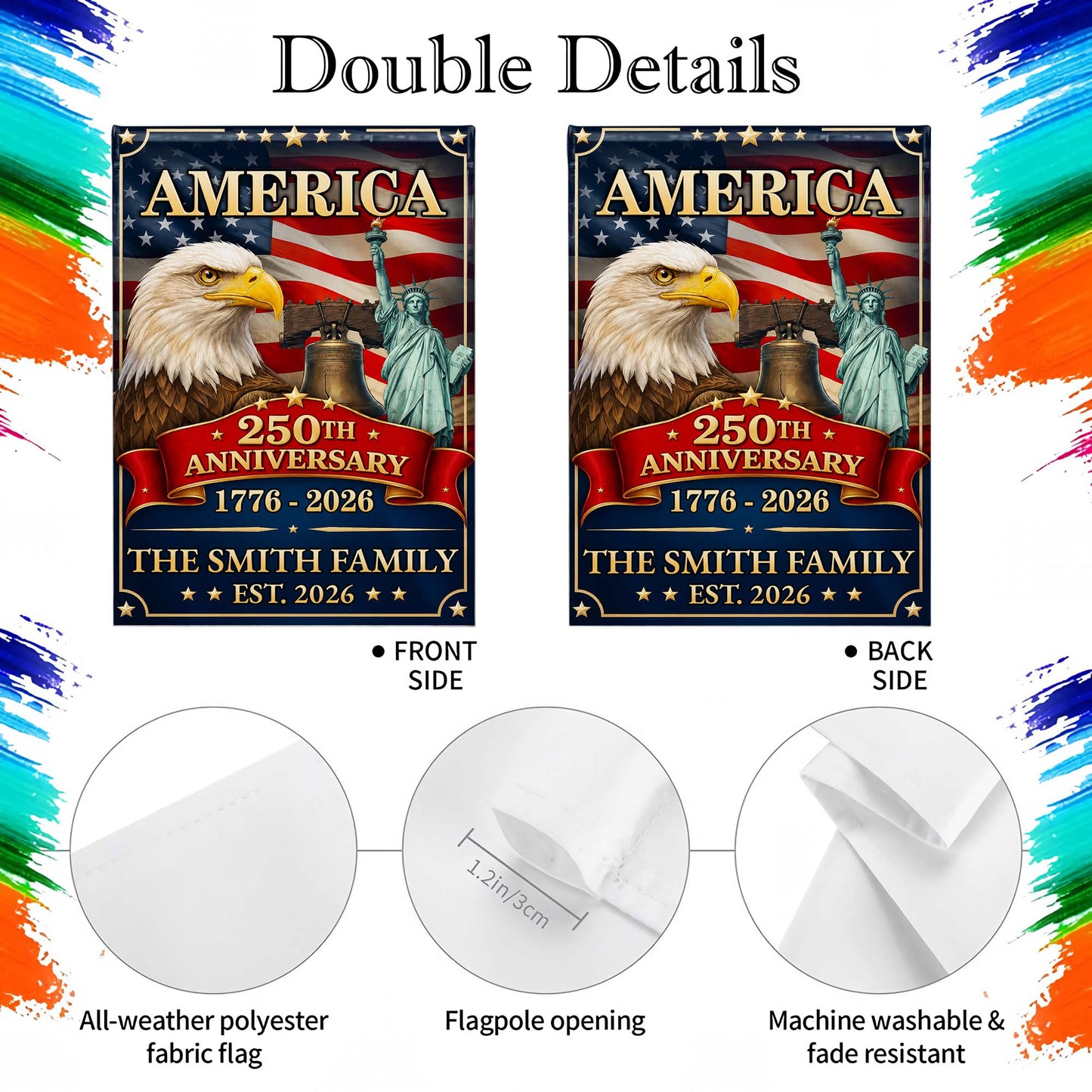America Anniversary Custom Family Name Eagle Flag - Personalized Flag - INDE330_GAF