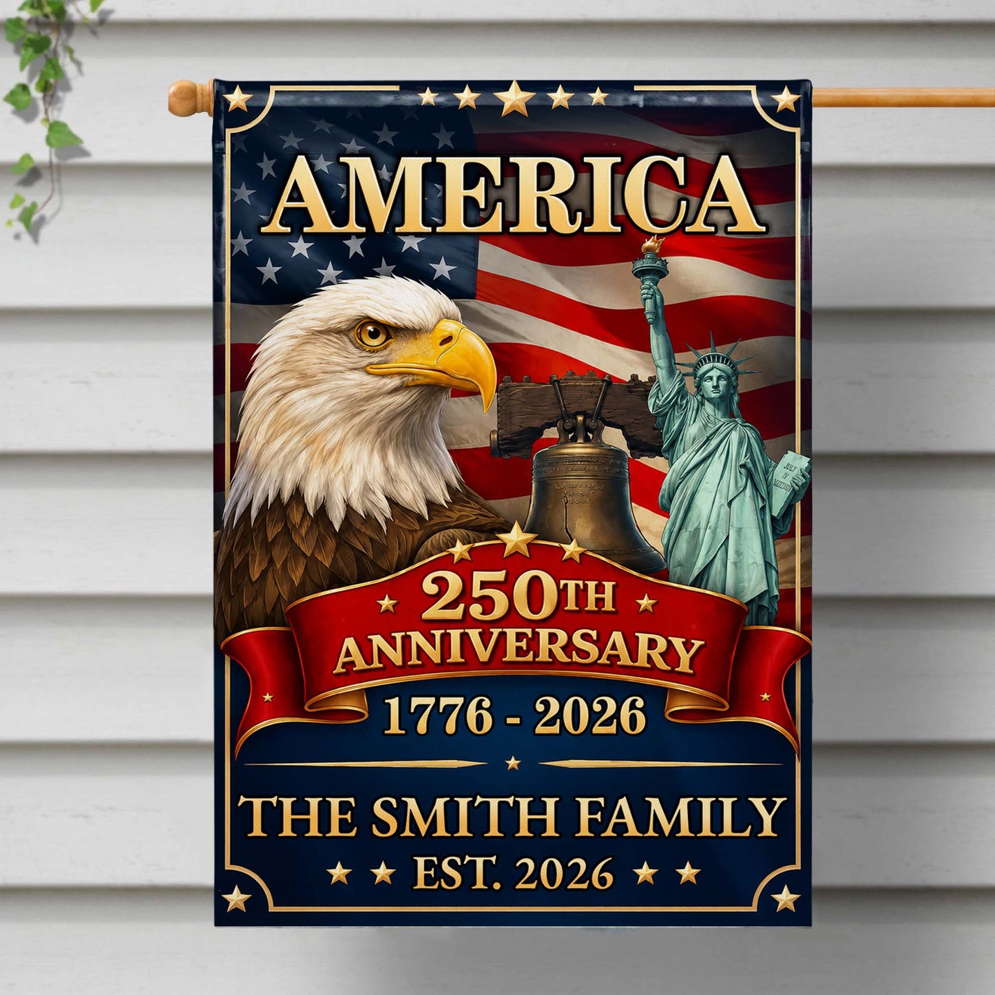 America Anniversary Custom Family Name Eagle Flag - Personalized Flag - INDE330_GAF
