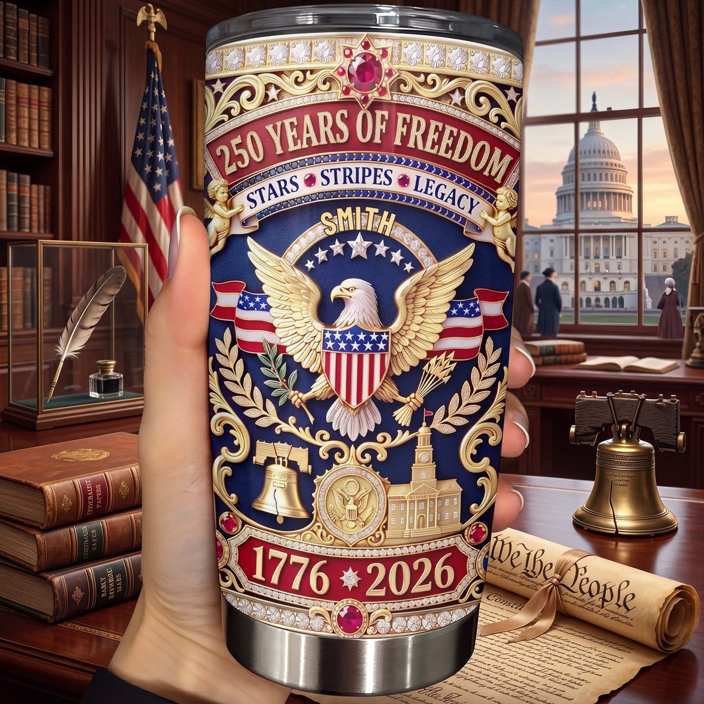Years Of Freedom Stars Stripes Legacy Eagle And Liberty Bell - Personalized Custom Stainless Steel Tumbler 20oz 30oz - INDE356_TB